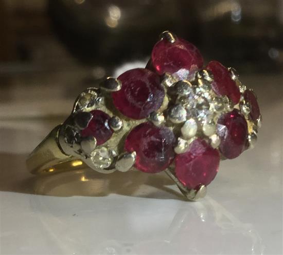 18ct gold, ruby and diamond cluster ring